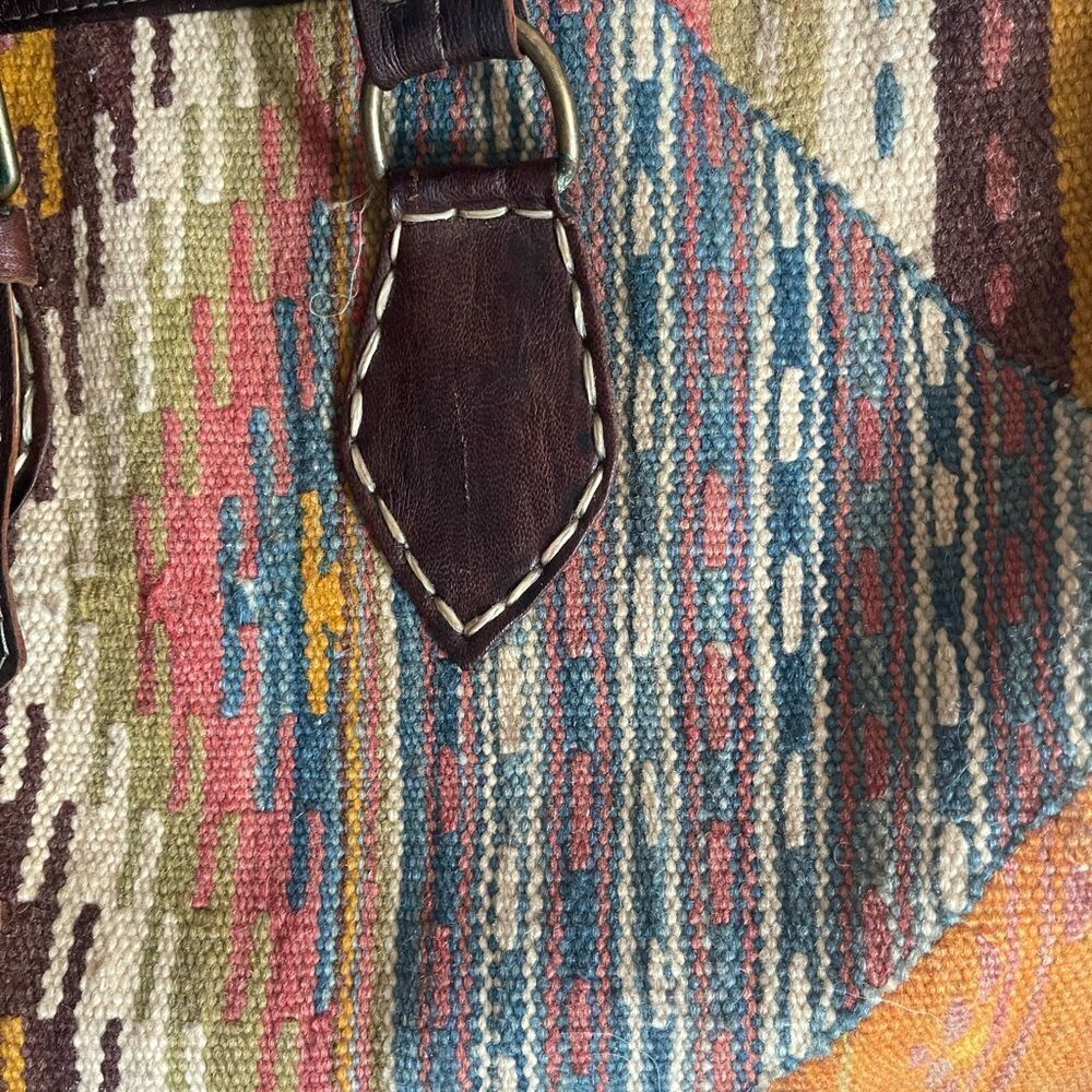 Colorful Patterned Duffel Bag with Leather Accents from Morocco. Handmade! New. - Picture 2 of 11